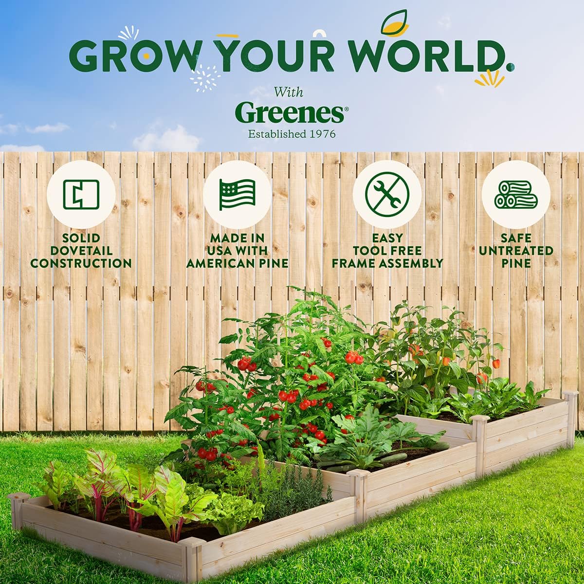 Greenes Fence Original Pine Raised Garden Bed, 4' x 12' x 7-14" - Made in USA with American Pine