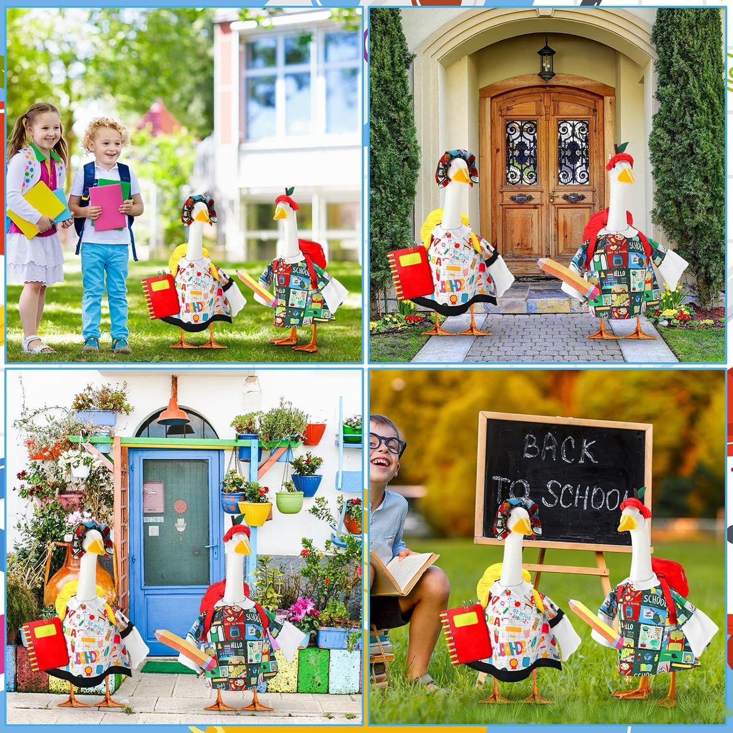 Abbylike Porch Goose Outfits Porch Yard Goose Outfits Clothes Costume Fits Large 23'' Cement for Garden Yard Statue Pathway Decorations(Back to School,2 Set)