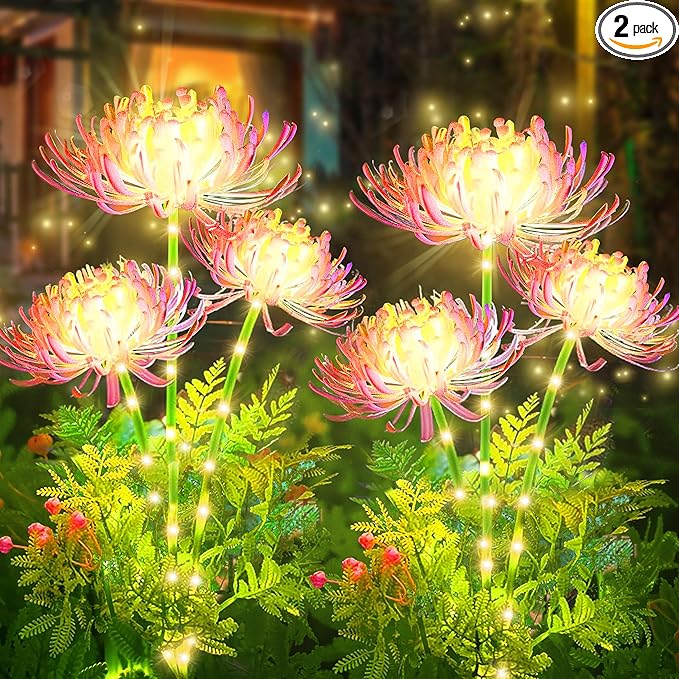 SunKite Solar Garden Lights, Solar Flowers Lights with Glowing Flowers & Stems, Upgraded Solar Panel, Solar Lights Outdoor for Garden,Yard Patio Pathway Decor, Gift for Mother (2 Pack)