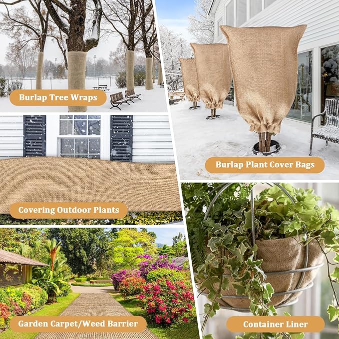 Riare 15 Feet x 40 Inch Natural Burlap Plant Covers Freeze Protection- High Density Jute Burlap Winter Plant Blankets Frost, Winter Frost Cloth for Outdoor Plants Trees Shrubs Winter Frost Protection