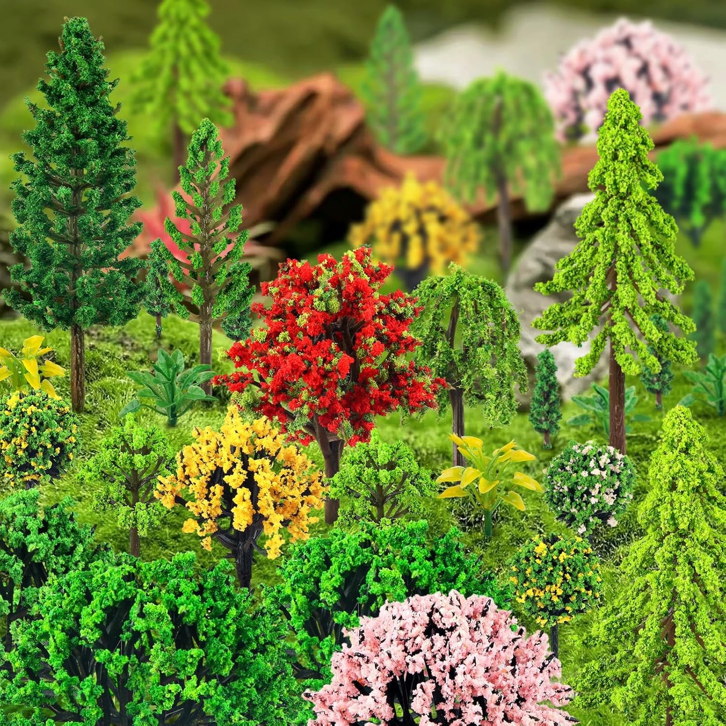 38PCS Mini Model Miniature Trees, Mixed Model Colourful Trees Building Train Scenery Architecture Fake Trees for DIY Crafts, Building Model, Scenery Landscape