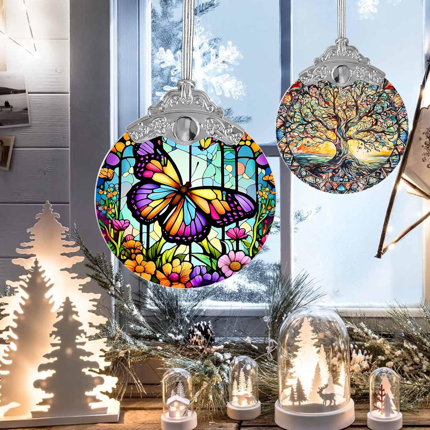 Butterfly Stained Glass Suncatcher, Christmas Tree Ornament, Holiday Decor, Gifts for Butterfly Lovers