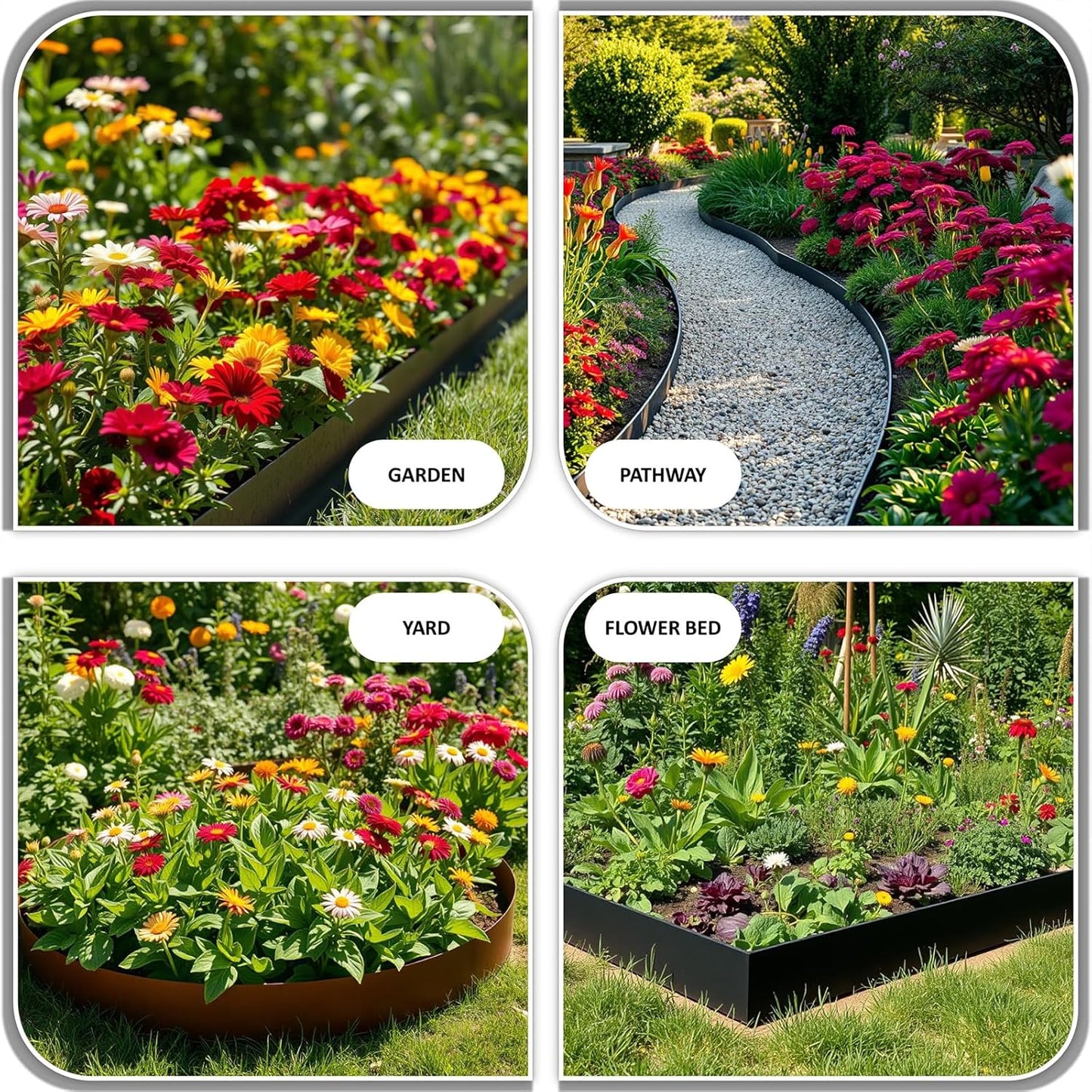 20ft. Galvanized Steel Landscape Edging (6-Pack) โ 40" x 8" Metal Garden Border, Hammer-in Lawn Edging for Landscaping, Tree Rings, Yard & Pathway โ Black Steel Lawn Edge for Garden Design