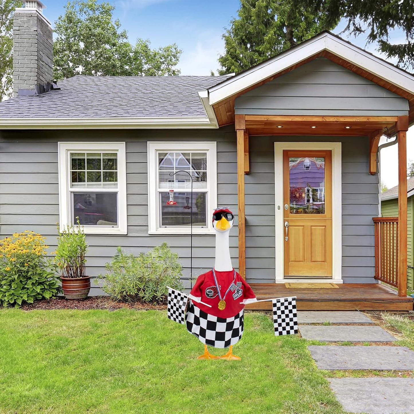 Porch Goose Outfits Cement Goose Race Car Driver Costume Clothing Racer Jumpsuit Clothes Goose Racing Suit Accessories