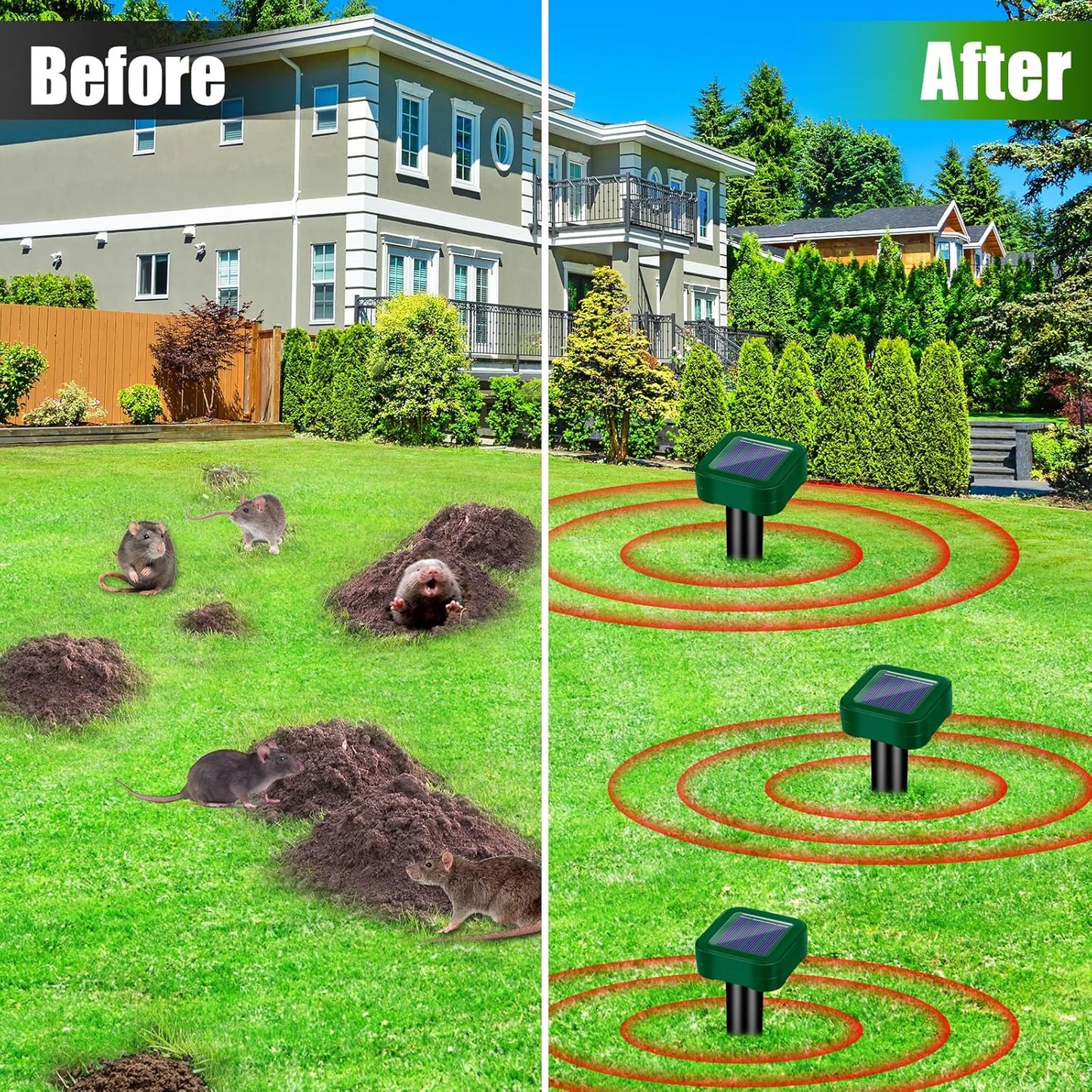 8 Pack Solar Powered Mole Repellent Ultrasonic Stakes - Outdoor Snake, Gopher, Vole, Groundhog Repeller for Yard & Lawn, Waterproof Pest Deterrent for Garden & Farm