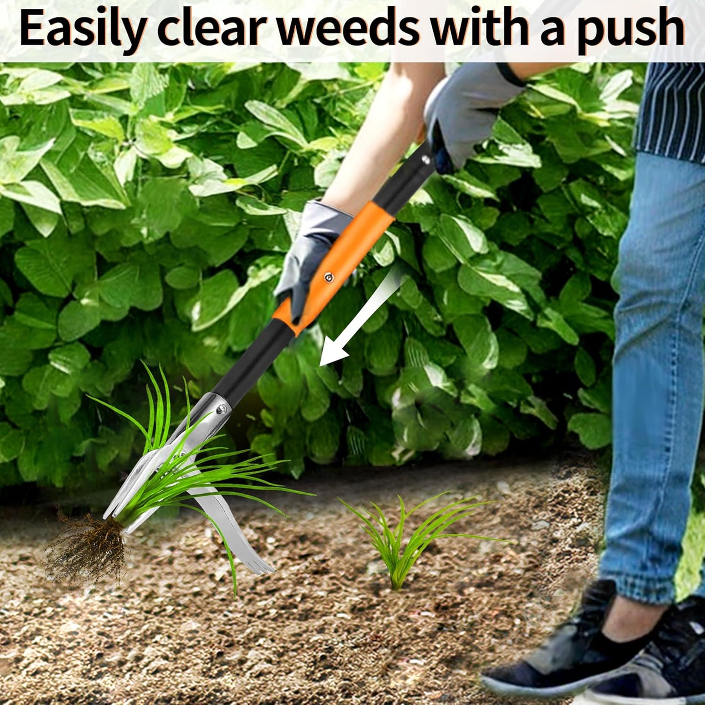 50” Weed Puller Tool, Heavy-Duty Weeder Tool with Long Handle, 4-Claw Metal Stand up Weeding Tool with Easy-Eject Mechanism for Crabgrass, Dandelion, Garden Tools for Seniors