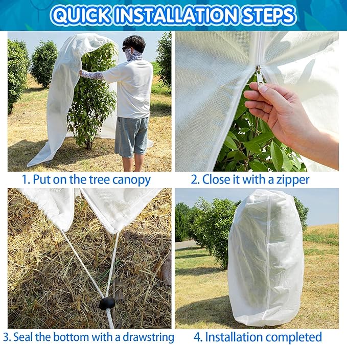 7.9×5.9FT Tree Covers for Winter, Plant Covers Freeze Protection with Drawstring and Zipper, Frost Cloths for Outdoor Plants (White)