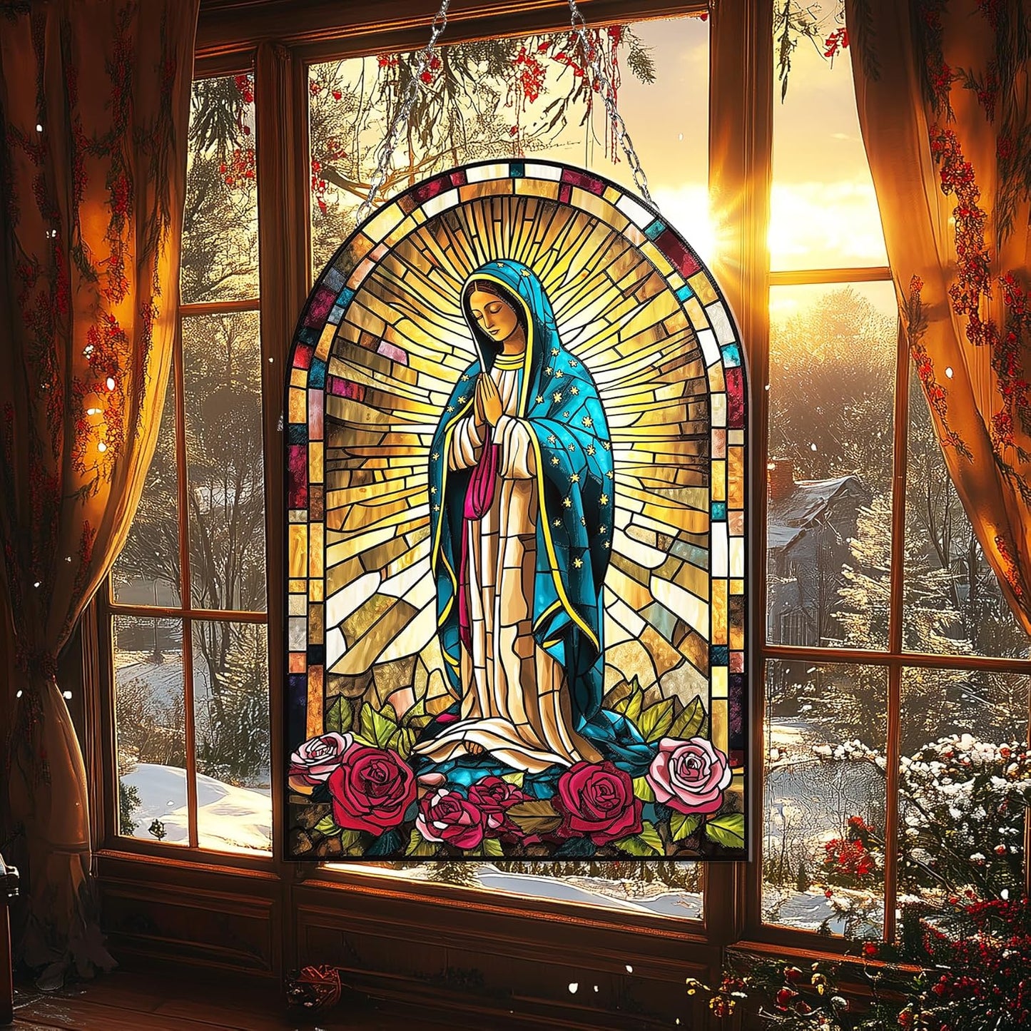 Lady of Guadalupe Acrylic Suncatcher Window Hanging Virgin Mary Christian Home Decor Religious Gift
