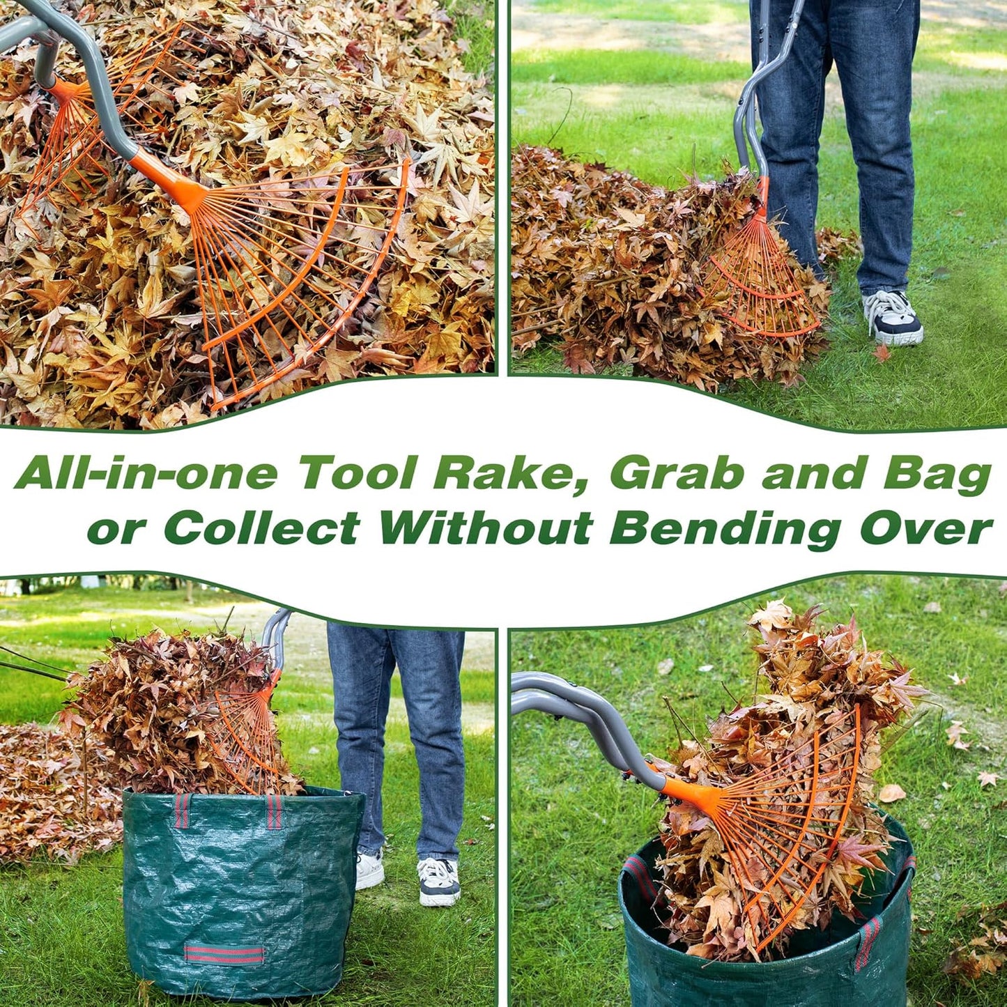 Walensee Leaf Grabber Rake with Long Steel Handle, Heavy Duty Leaf Picker Upper & Garden Claw, Multi-Use Leaves Scoop and Hands Rake for Lawn & Yard Shrub Cleanup