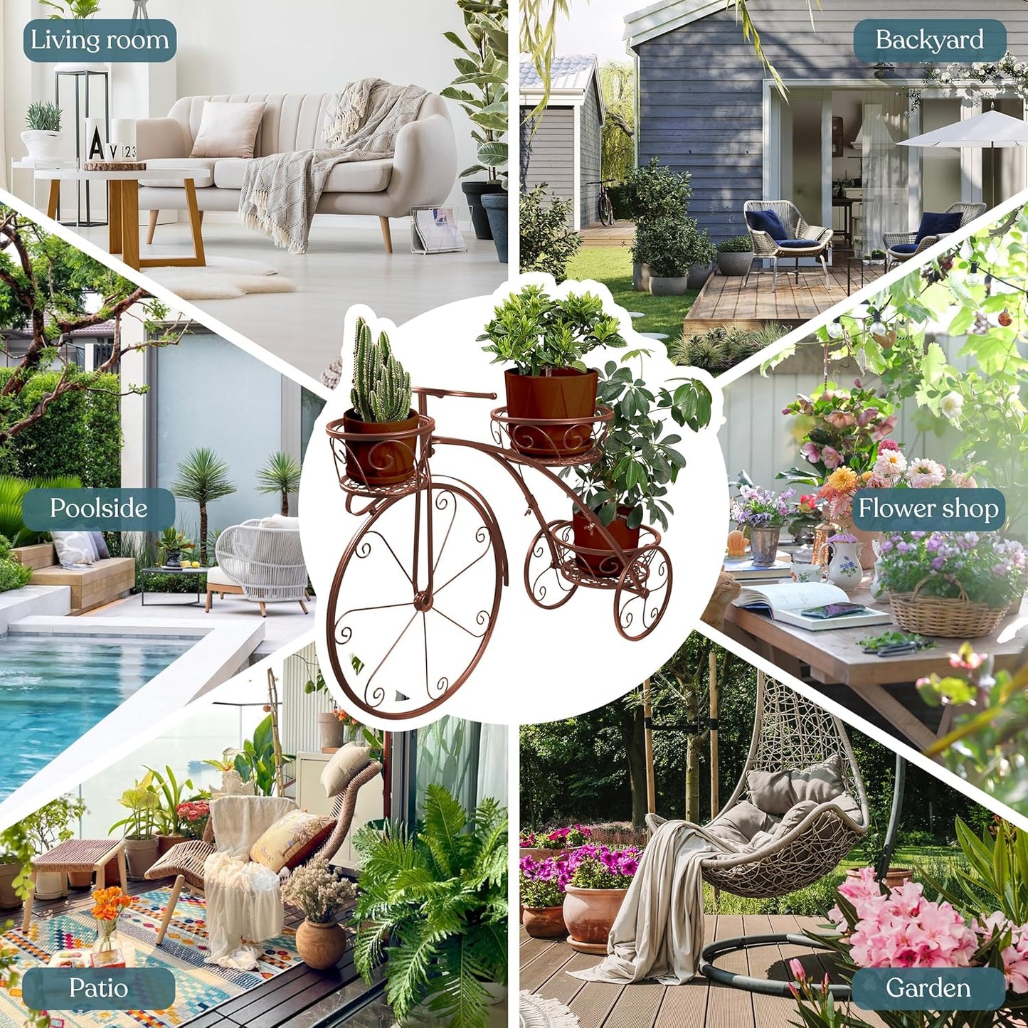 Sorbus Tricycle Plant Stand - Flower Pot Cart Holder - Ideal for Home, Garden, Patio - Great Gift for Plant Lovers, Housewarming, Mother’s Day - Parisian Style (Bronze)
