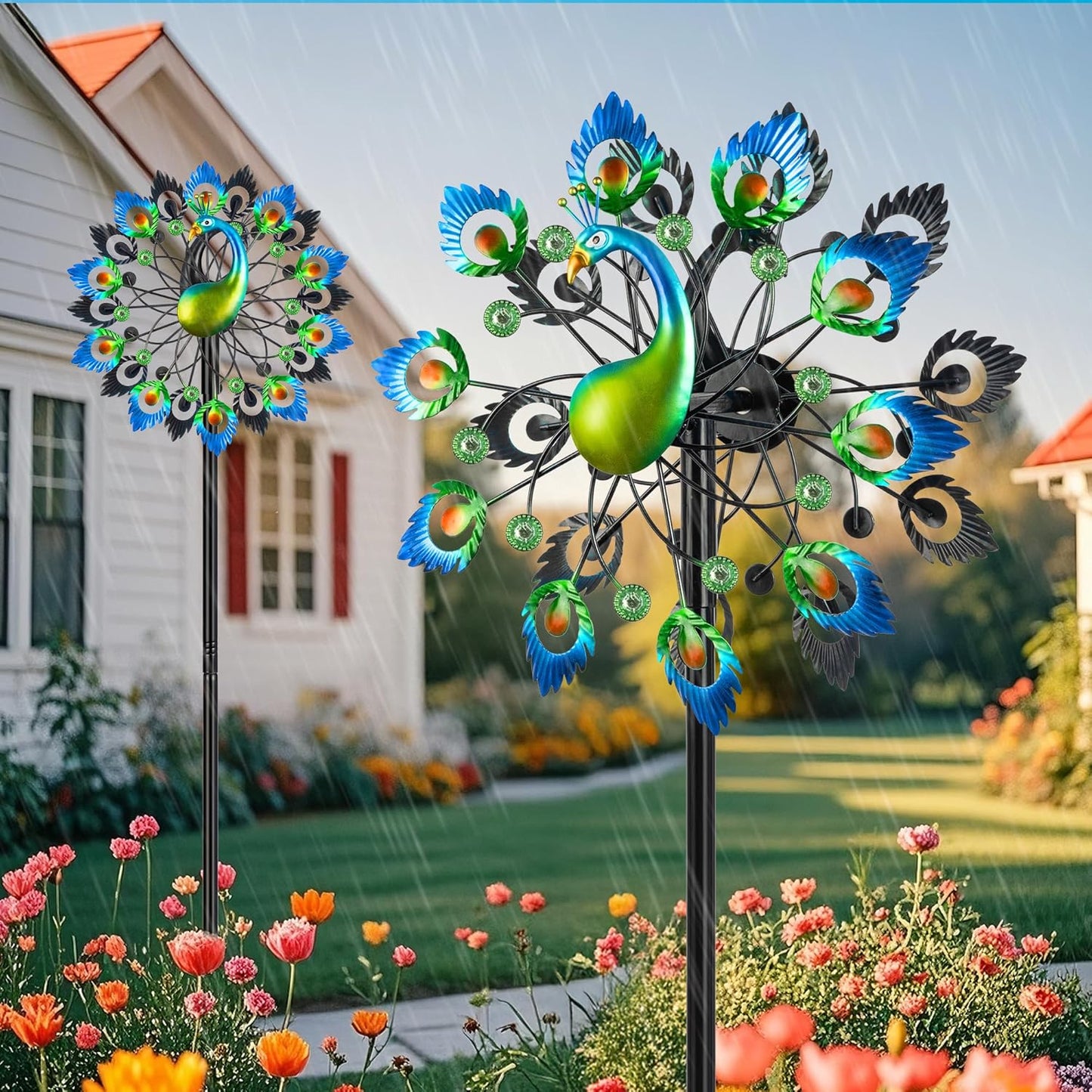 Wind Spinners Garden Decor for Outside, 13 Inches 360°Peacocks Windmill for Yard Decorations Outdoor, Metal Yard Art Wind Sculptures Garden Gifts for Women, Backyard, Patio, Lawn Ornament