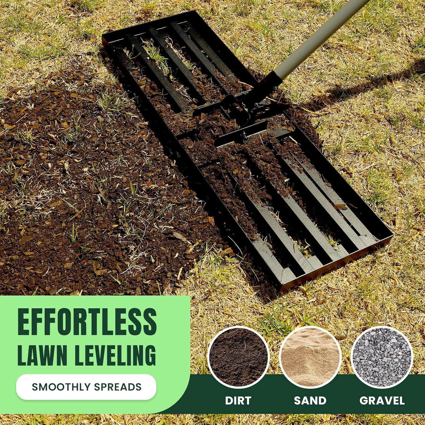 30" x 10" Stainless Steel Lawn Leveling Rake for Soil, Heavy Duty Lawn Leveler Tool for Yard with Adjustable Steel Handle up to 85", Yard Leveling Landscape Rake, Ground Leveler for Garden-Golf Course