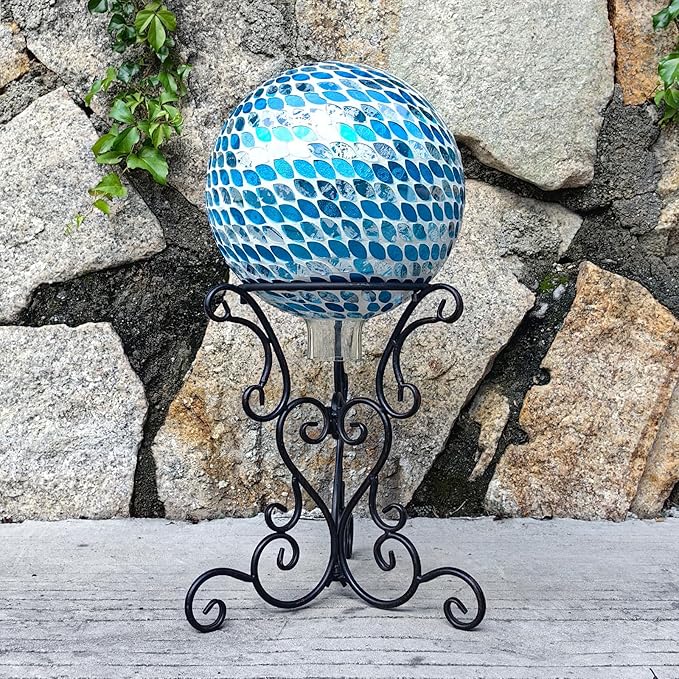 Gazing Globe Stand, Gazing Ball Stand for 8-10 Inches Garden Gazing Globes, Outdoor Garden Black Metal Scroll Gazing Globe Display Stand