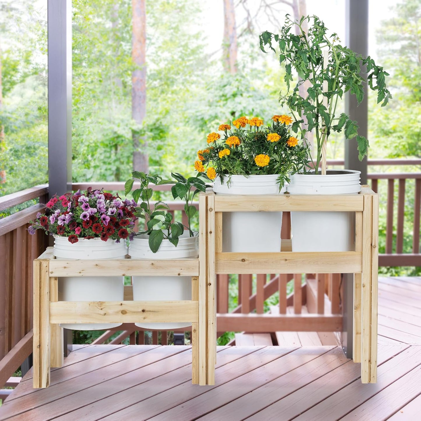 Greenes Fence Two-Tiers Four Bucket Elevated Cedar Wood Garden Frame, 54 in. x 16 in. x 30 in. - Made in USA with North American Cedar