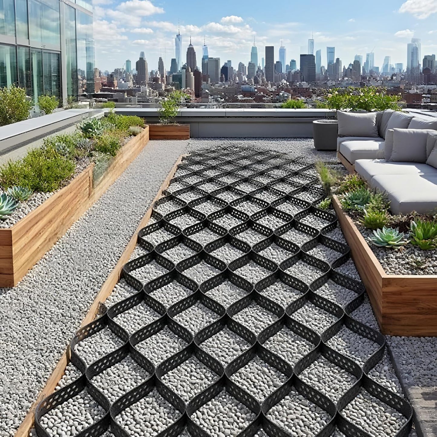 Ground Grid Black Base Grid, Durable Ground Reinforcement for Gardens Yards Pathways Slopes, Parking Landscaping (40x4Ft x 3Inch)
