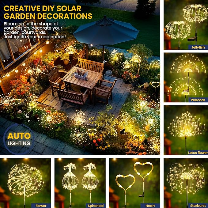 GIGALUMI Garden Outdoor Decor Lights 120LED 4Pack, Solar Garden Lights for Yard Outside Fairy Decorative,Solar Powered for Yard Pathway Flowerbed Planter Balcony Patio Decor(Warm White)