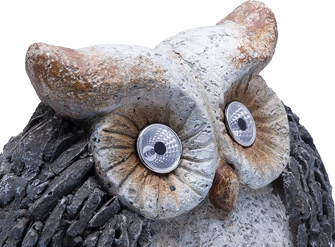 Alpine Corporation 13" Tall Outdoor Solar Powered Owl Yard Statue with LED Lights