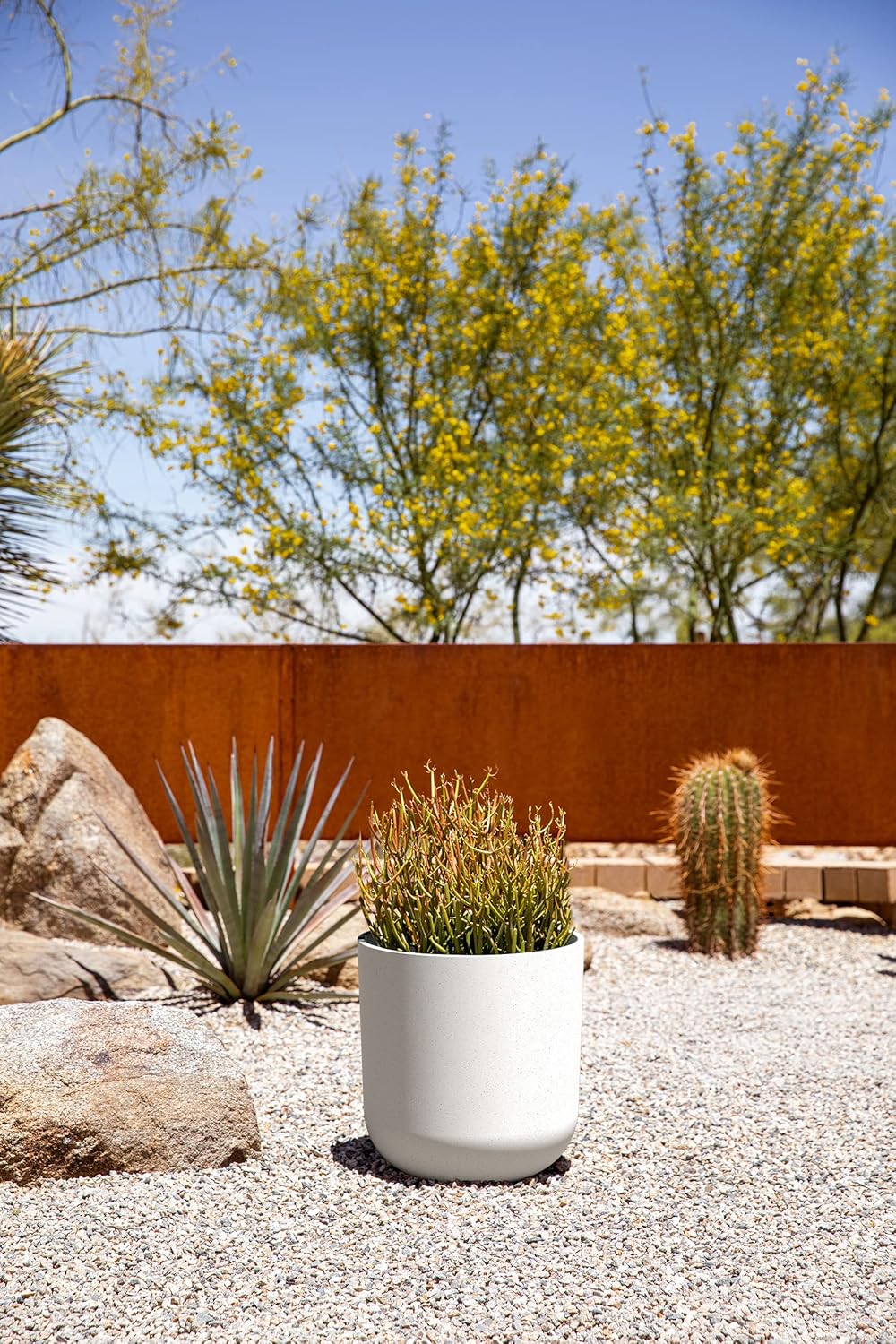 Veradek Mason Series Lima Planter - Round Planter for Indoor or Outdoor Porch/Garden | Made from Plastic-Stone Composite with Drainage Holes | Modern Décor for Succulents, Flowers, Small Plants