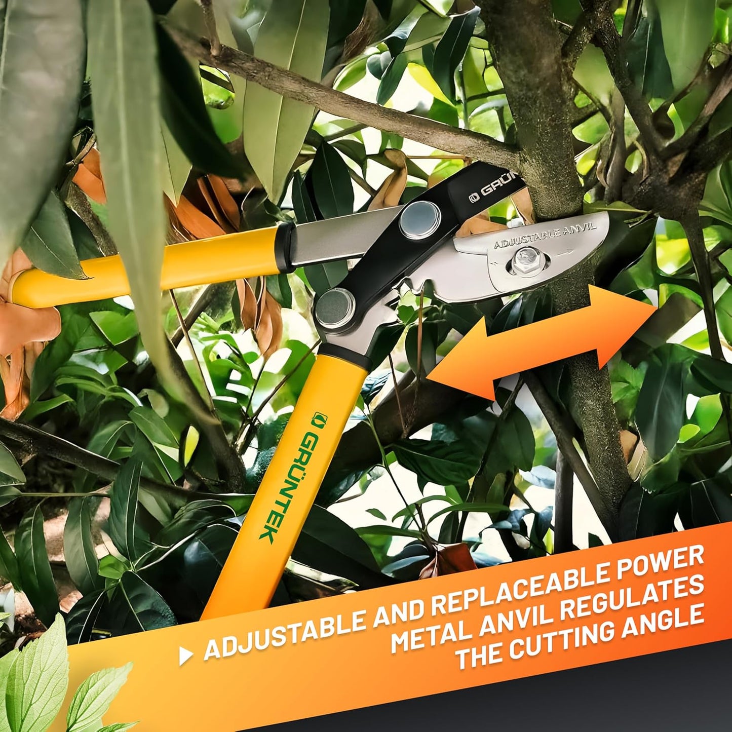 GRÜNTEK Anvil Pruning Loppers GRIZZLY, 18.5" – Gear Drive Cutting System, Sharp Heavy Duty Tree Lopping Shears for Green & Dry Wood