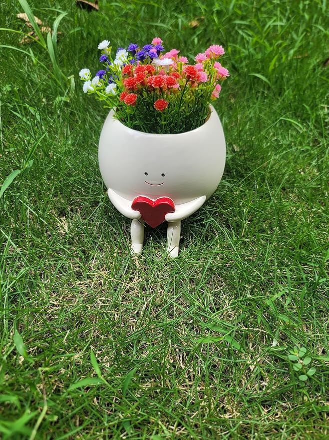 Face Planter Pots Head Cute Resin Cactus for Indoor and Outdoor Face Vase Home Decor Bookshelf Decor Unique Loving Heart Succulent Pots for Valentine's Day Mother's Day Wedding Anniversary