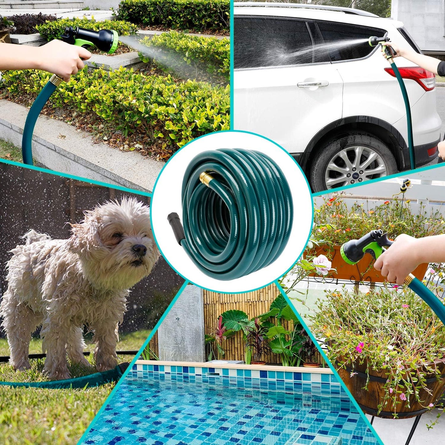 Worth Short Lead-in Green Garden Hose 5/8 in. x 12 ft. -Kink Free, No Leaking, Male/Female Fittings -Heavy Duty Durable Flexible Lightweight Water Pipe -Brass Aluminum Ends for Household & Yard Use