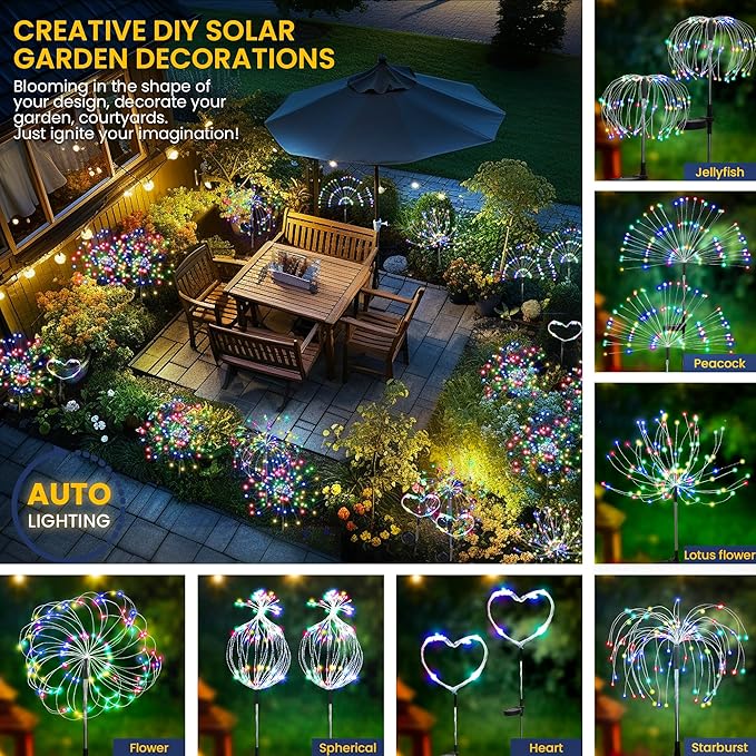 GIGALUMI Garden Outdoor Decor Lights 120LED 8Pack, Solar Garden Lights for Yard Outside Fairy Decorative,Solar Powered for Yard Pathway Flowerbed Planter Balcony Patio Decor(Multicolor)