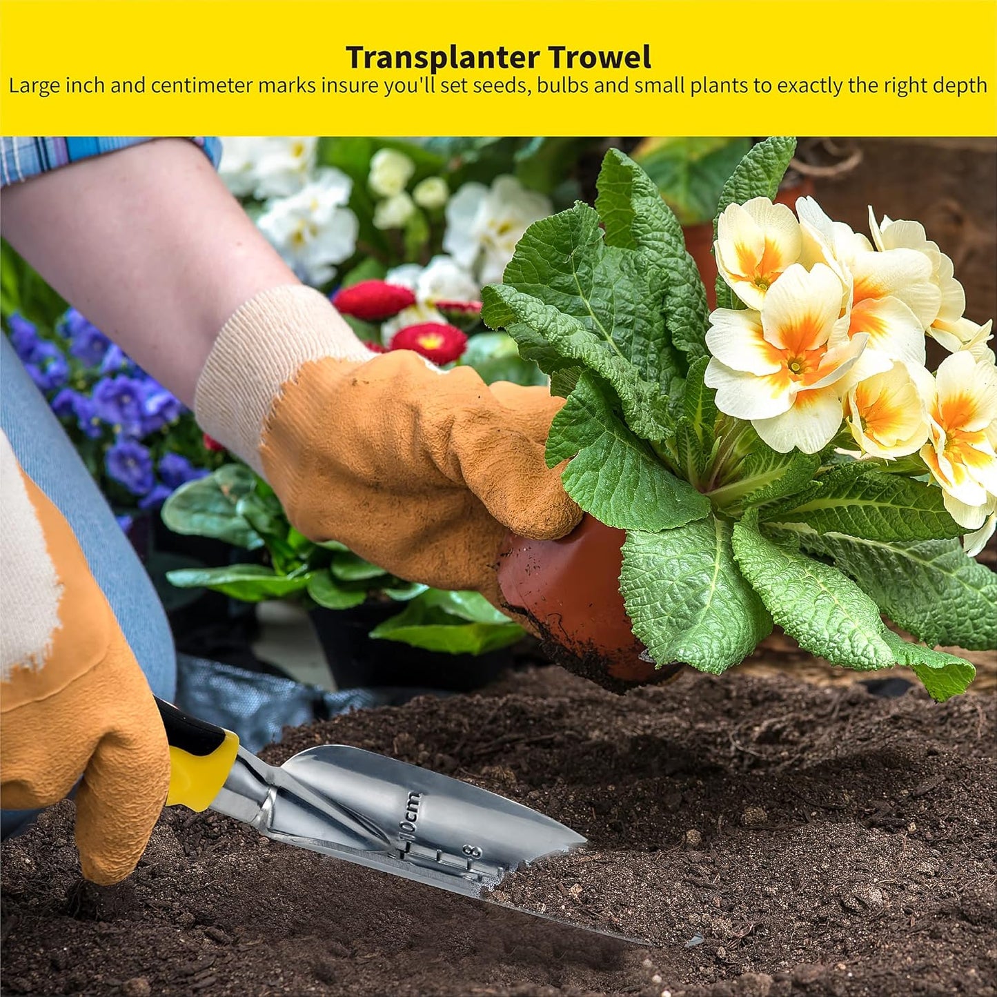 βοΈ Gardenera 3PC Garden Tool Set with Soft Rubberized Non-Slip Handles - Hand Trowel, Transplant Trowel, Hand Rake in Polished Aluminum - Ideal for All Gardening Needs and The for Gardeners π