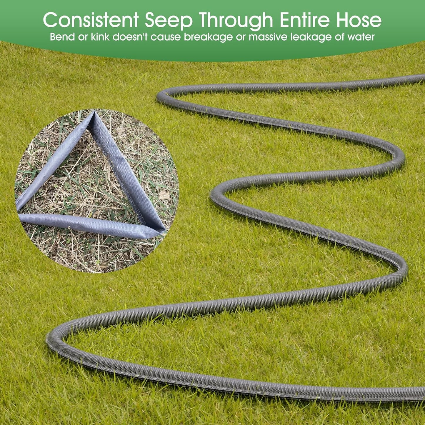 Flat Soaker Hose 50 ft for Garden Beds, Linkable Drip Irrigation Hose, Double-Layer PVC, Leakproof & Kink-Resistant, Even Seepage Saves up to 80% Water