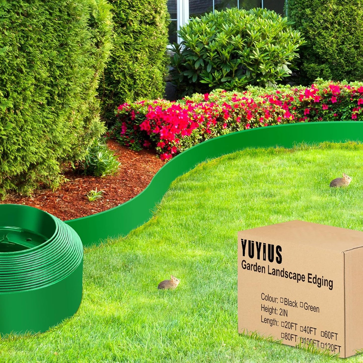 Landscape Edging Border - 60FT 4IN Tall Edging for Landscaping with 60 Stakes, 0.15" Thick No Dig Lawn Edging for Garden Border, Flexible Flower Bed Edging Borders for Yard, Terrace Board