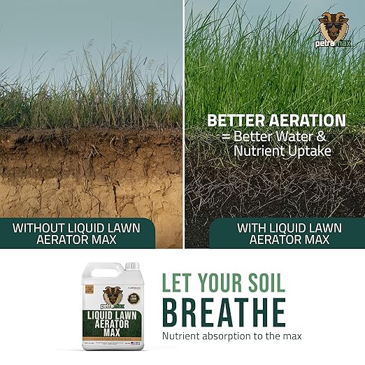 PetraMax Liquid Aeration for Lawn with Humic & Fulvic Acid Biostimulants, Liquid Aerator, Liquid Aerator, Soft Soil Liquid Aerator, Lawn Aeration, Soil Loosener, Soil Aerator, 160,000 sq ft (1 Gal)