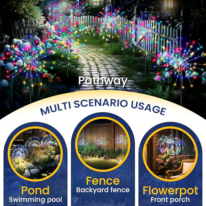 GIGALUMI Garden Outdoor Decor Lights 120LED 6Pack, Solar Garden Lights for Yard Outside Fairy Decorative,Solar Powered for Yard Pathway Flowerbed Planter Balcony Patio Decor(Multicolor)