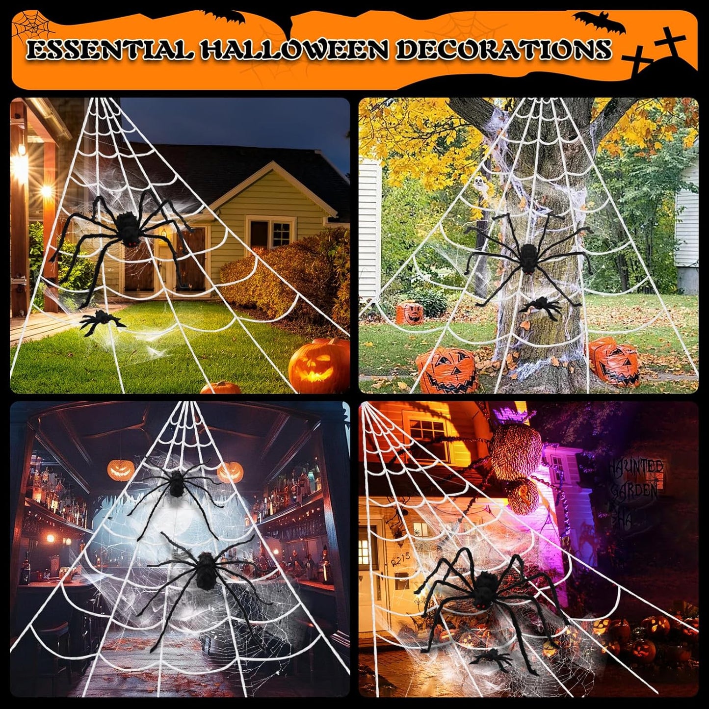 2 Pcs 59" Giant Halloween Spider+11.8" Baby Spider+212" Giant Spider Web, Large Halloween Yard Lawn Holiday Decor