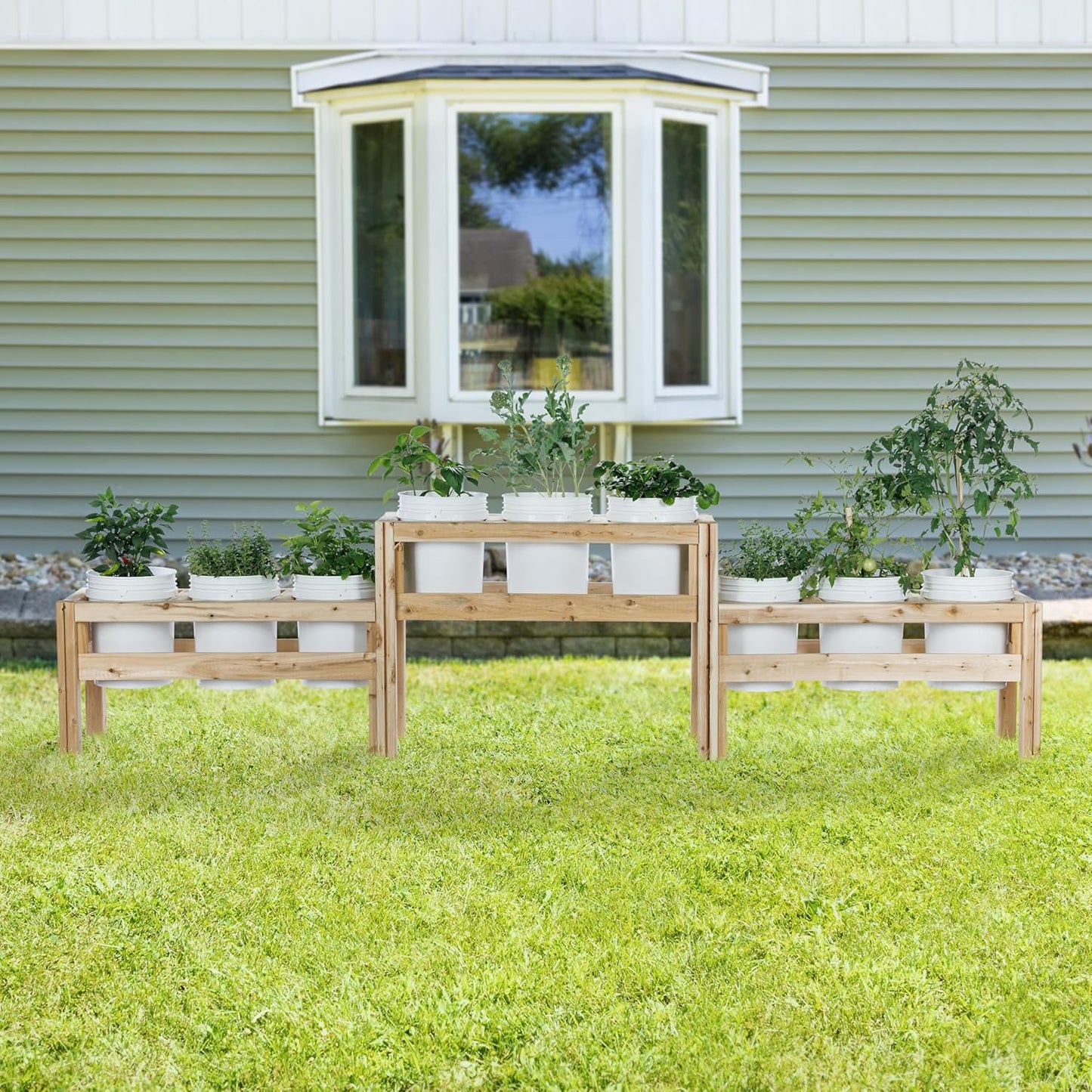 Greenes Fence Two-Tiers Nine Bucket Elevated Cedar Wood Garden Frame, 125 in. x 16 in. x 30 in. - Made in USA with North American Cedar