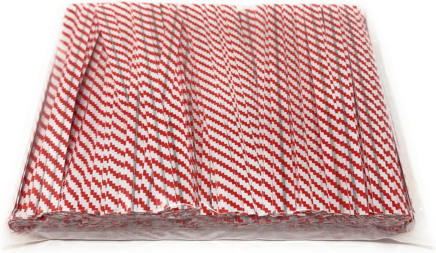 4" Length Twist Ties, 1000 Red White Plastic Coated, No Rip, Paper Ties Cello General Use, Party Favor Treat Bags, Small Orders Packaging, Closures to Secure Product (1000 Red White)