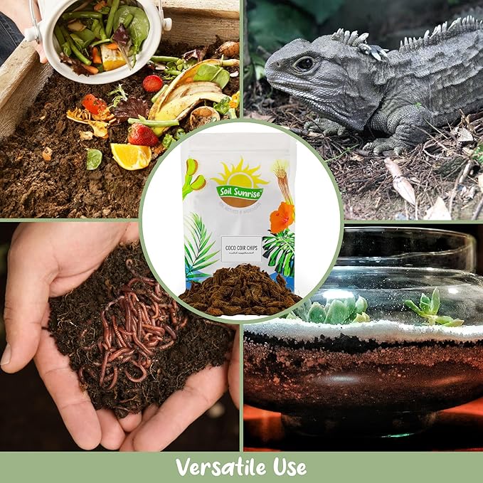 Loose Coco Coir Chips Mulch and Soil Amendment (12 Quarts); Premium Coconut Coir Substrate for Plants and Container Gardening