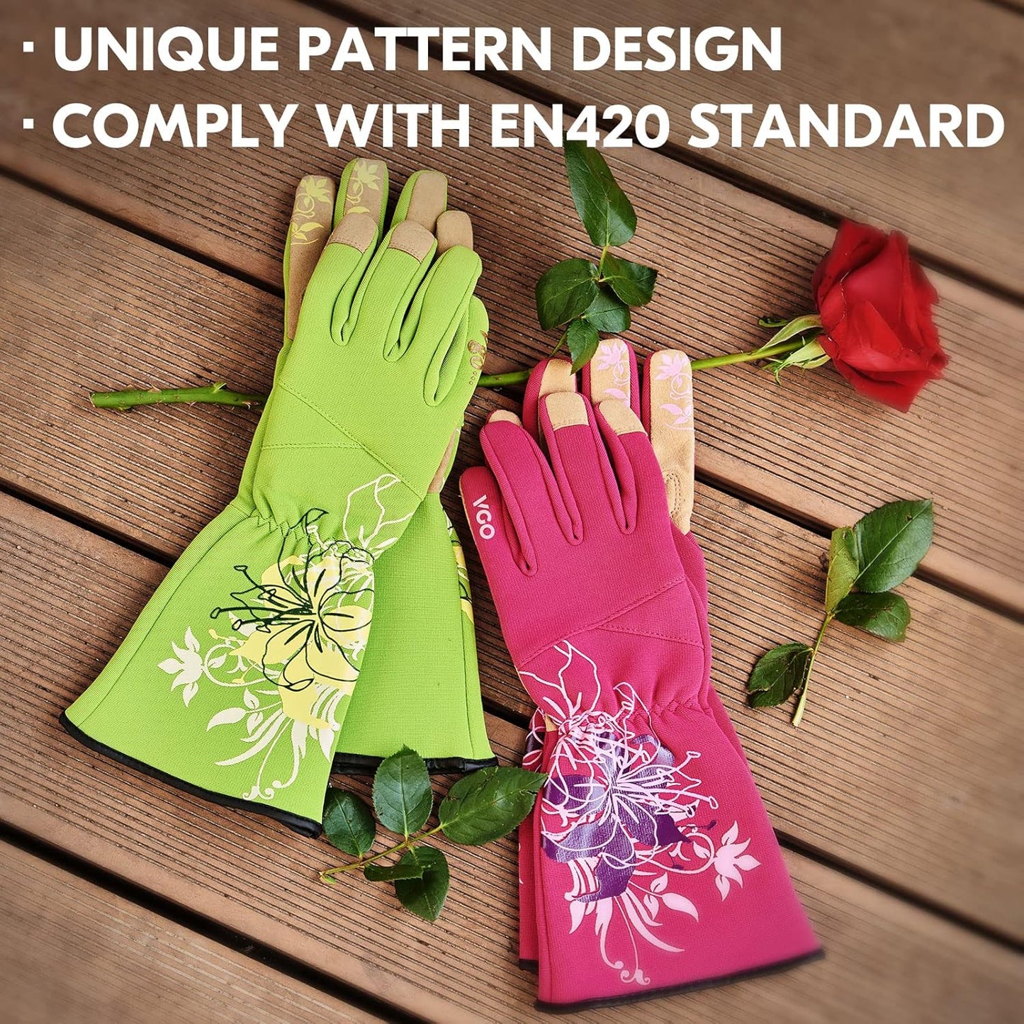 Vgo 1-Pair Ladies' Synthetic Leather Gardening Gloves, Long Sleeves Gauntlet, Breathable & Grip Work Gloves, High Dexterity, Washable (Size M, Green, SL7445)