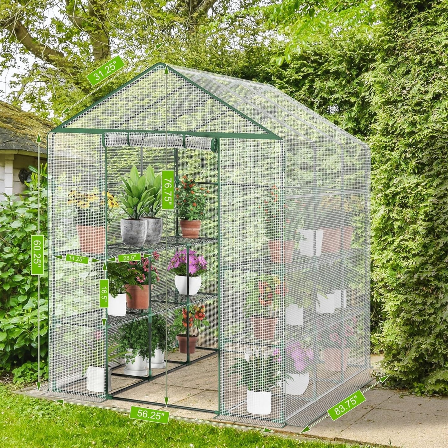 Walk-in Greenhouse for Outdoor, 57 x 85 x 77'' Walk in Plant Greenhouses with Durable UV-Resistant Cover, Reinforced Green House with 3 Tiers Stands Heavy Duty for Patio, Backyard and Porch