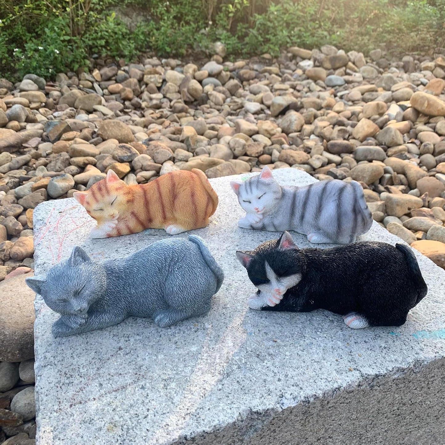 Cat Statue Outdoor Garden Decor, Cat Statues & Figurine Garden Statues Outdoor Clearance for Patio, Lawn Decoration, 6" Grey Sleeping Tabby Statue for Indoor Table Accessory, Gift for Mom