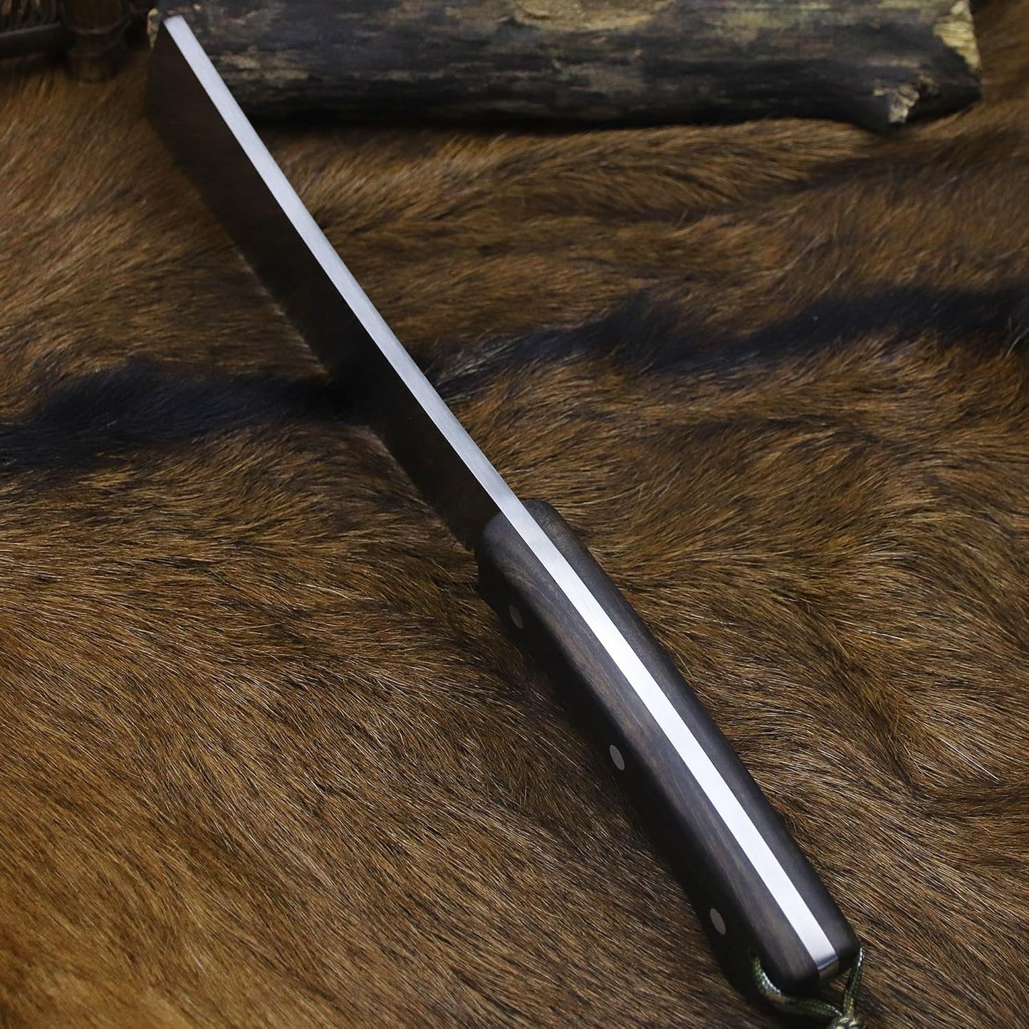 BA-KOR (Pioneer ) (14.6") DC53 steel 6mm thickened full Tang fixed knife+ Wooden sheath &(5.9IN) Cerium Igniter, suitable for outdoor hunting, cutting, chopping, camping, obstacle removal, exploration, fishing, EDC, BBQ (Sanding finish version)