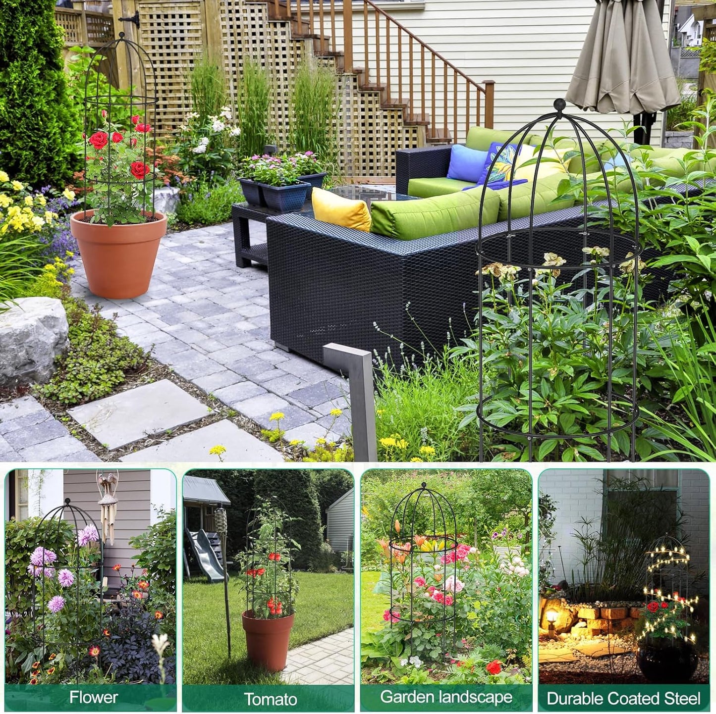 3 Pack Metal Plant Cage Support, 47" H Peony Support Tomato Cage Garden Rose Obelisk Trellis Supports Tower for Clematis Vine Jasmine Supports Outdoor Indoor