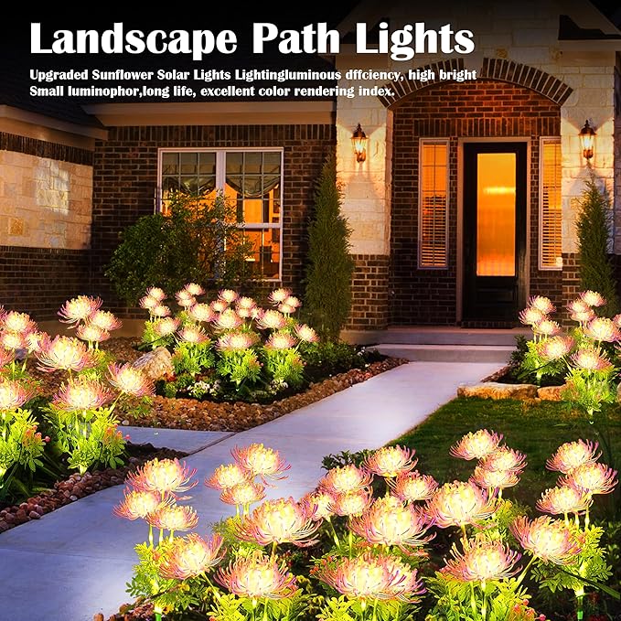 SunKite Solar Garden Lights, Solar Flowers Lights with Glowing Flowers & Stems, Upgraded Solar Panel, Solar Lights Outdoor for Garden,Yard Patio Pathway Decor, Gift for Mother (2 Pack)
