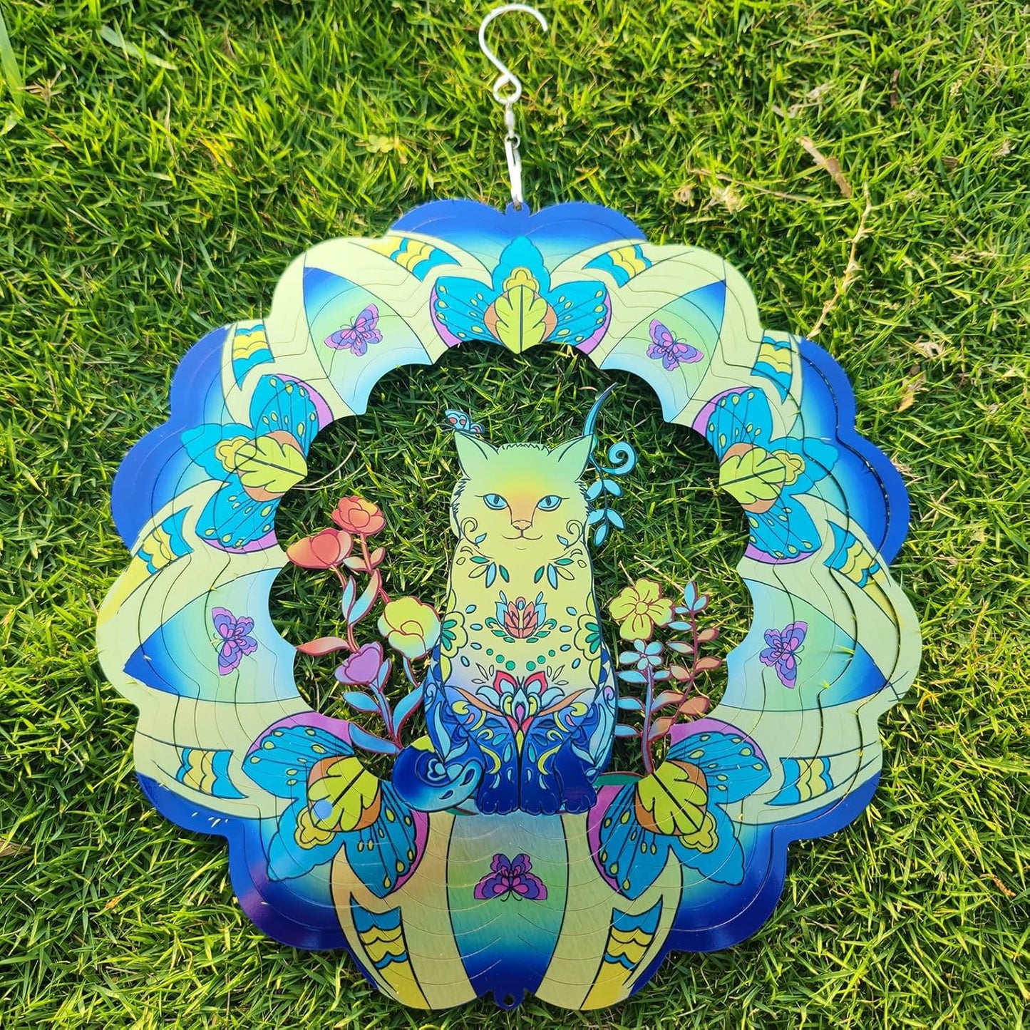 DJUAN Cat Stainless Steel Wind Spinners- Cat Memorial Gifts for Women Mom Grandma Wife, Pet Memorial Wind Spinner for Outdoor Garden Decor,12 inch Hanging Wind Spinner for Cat Lovers Gifts