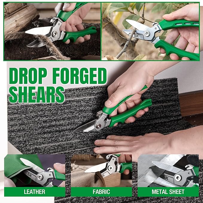 SK 8" Heavy Duty Scissors, All Purpose Shears, Drop Forged CR-V Blades with Safety Lock, Comfortable Grips