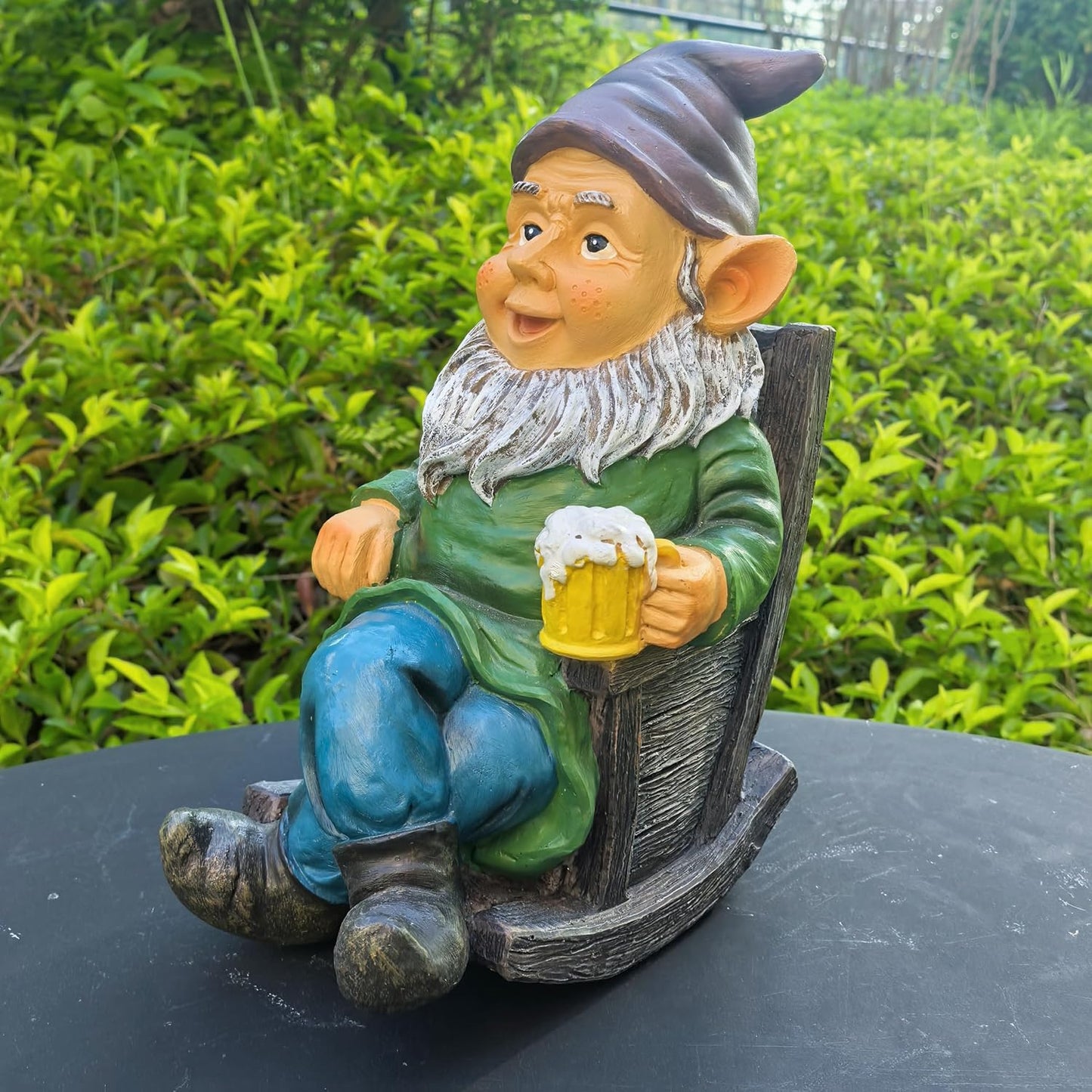 Drinking Beer Garden Gnome Statue Decoration, Figurine Ornament for Indoor Outdoor Home Patio Yard Lawn(Purple)