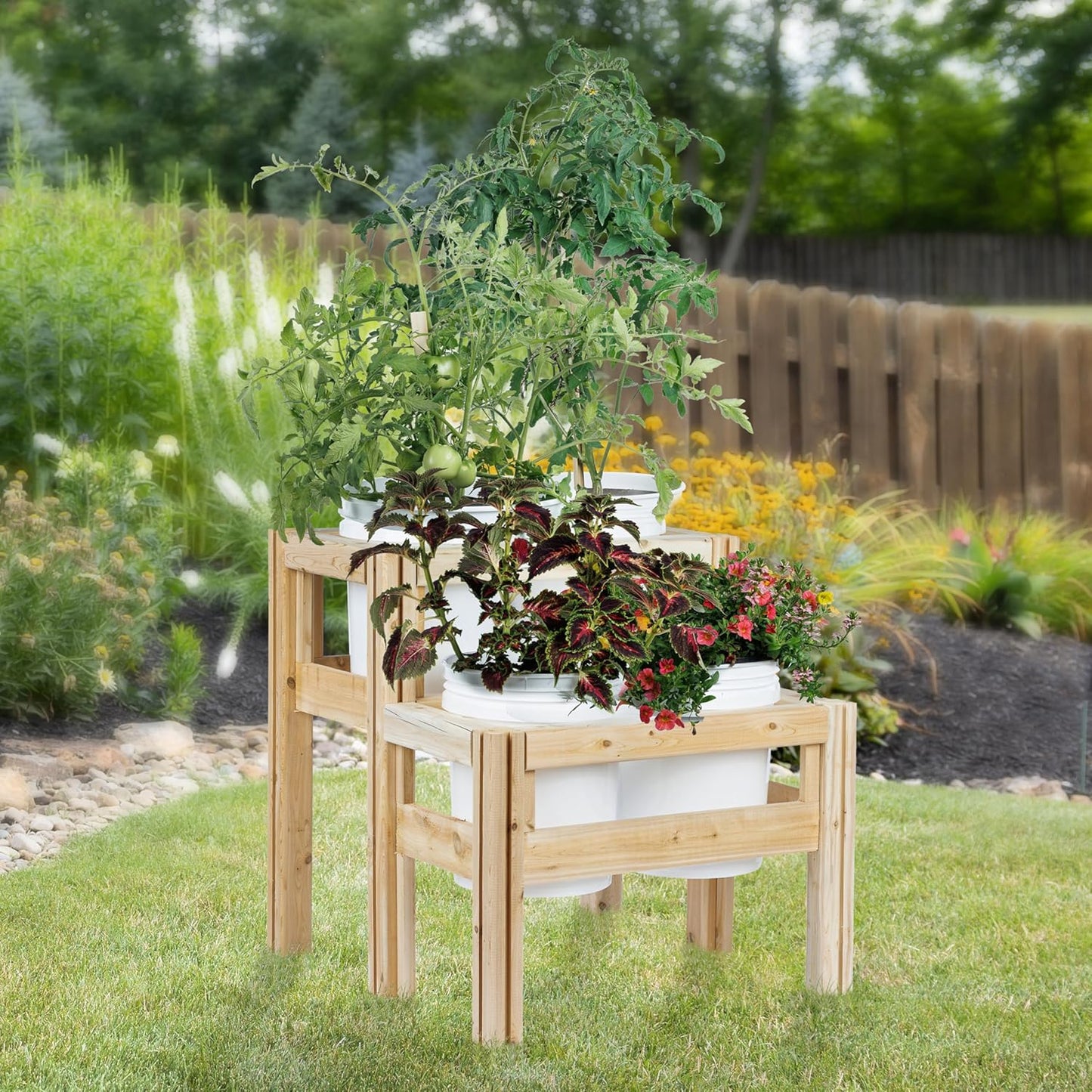 Greenes Fence Two-Tiers Four Bucket Elevated Cedar Wood Garden Frame, 30 in. x 28 in. x 30 in. - Made in USA with North American Cedar