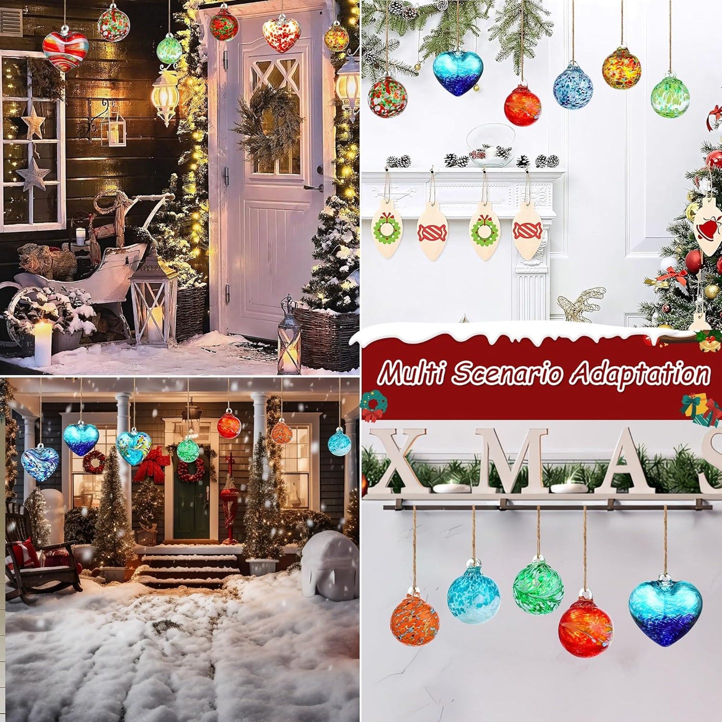 Love Heart Hand Blown Glass Gazing Balls for Garden Hanging Friendship Balls Christmas Ball Ornaments for Xmas Tree Decoration (Red - B)