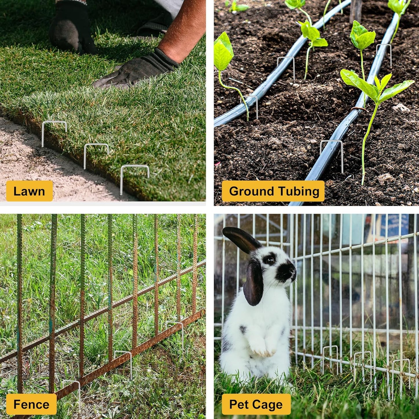 HongWay 120 Pack 4 Inch Landscape Garden Staples, Garden Stakes Galvanized 12 Gauge SOD Ground Stakes Landscaping Fabric Pins Yard Staples for Lawn Turf Hose Irrigation Tubing