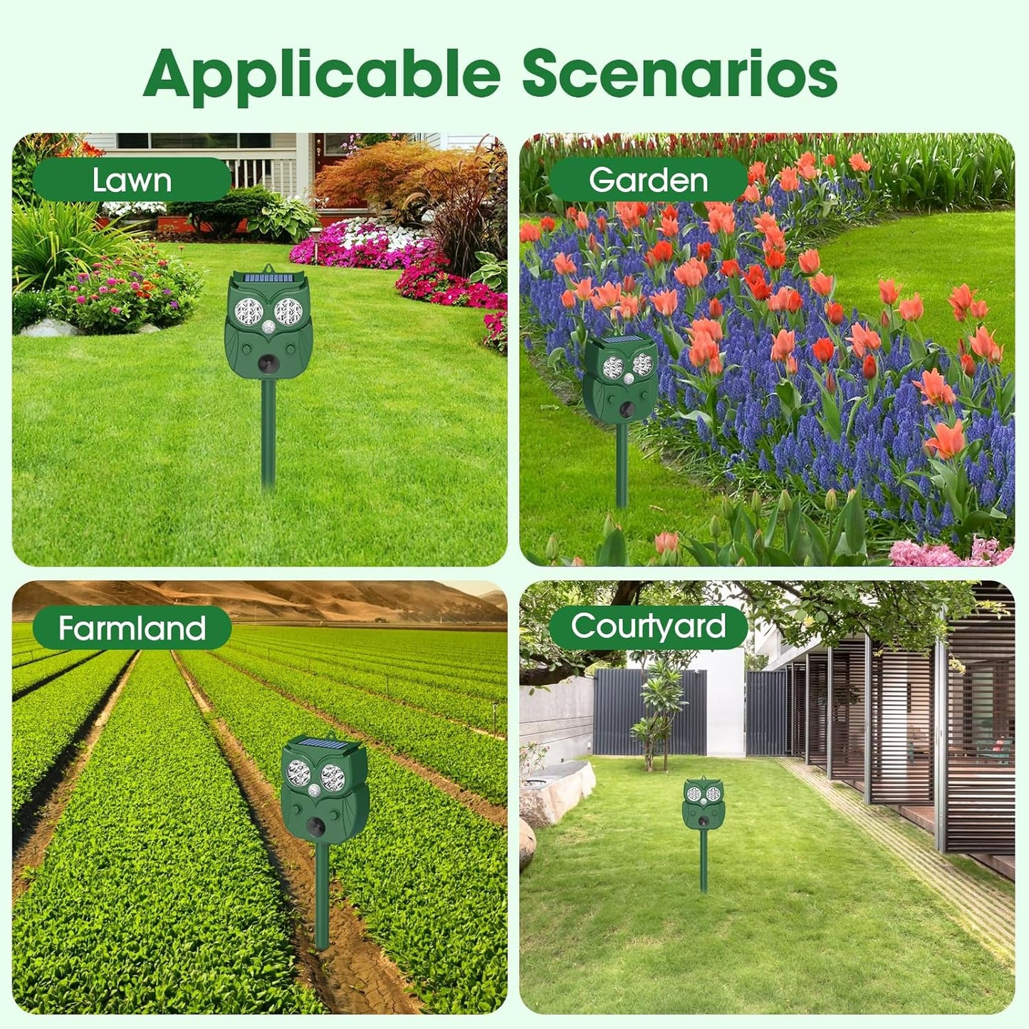 Animal Repellent, Raccoon Repellent Ultrasonic, Waterproof Motion Detection LED Flash Light, Animal Repellent Ultrasonic Outdoor for Dogs Fox Rabbit Squirrels Coyote Deer Repellent