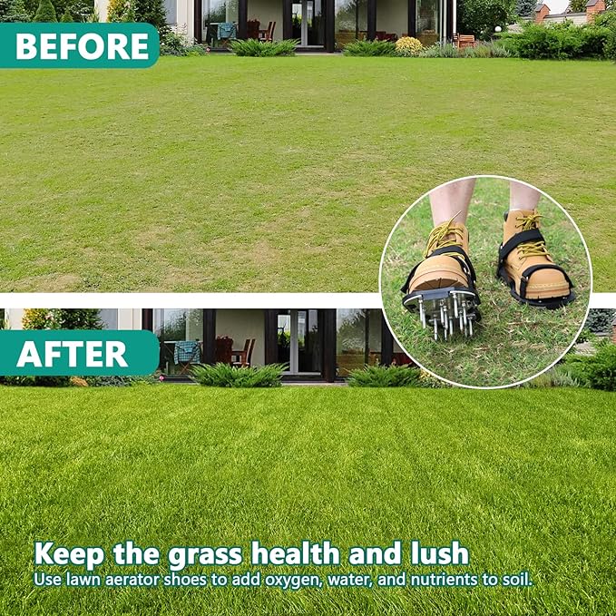 Lawn Aerator Shoes for Grass - Pre-Assembled Grass Aerator Shoes for Lawn - Soil Yard Aerator Tool for Aerating Patio Garden, Black