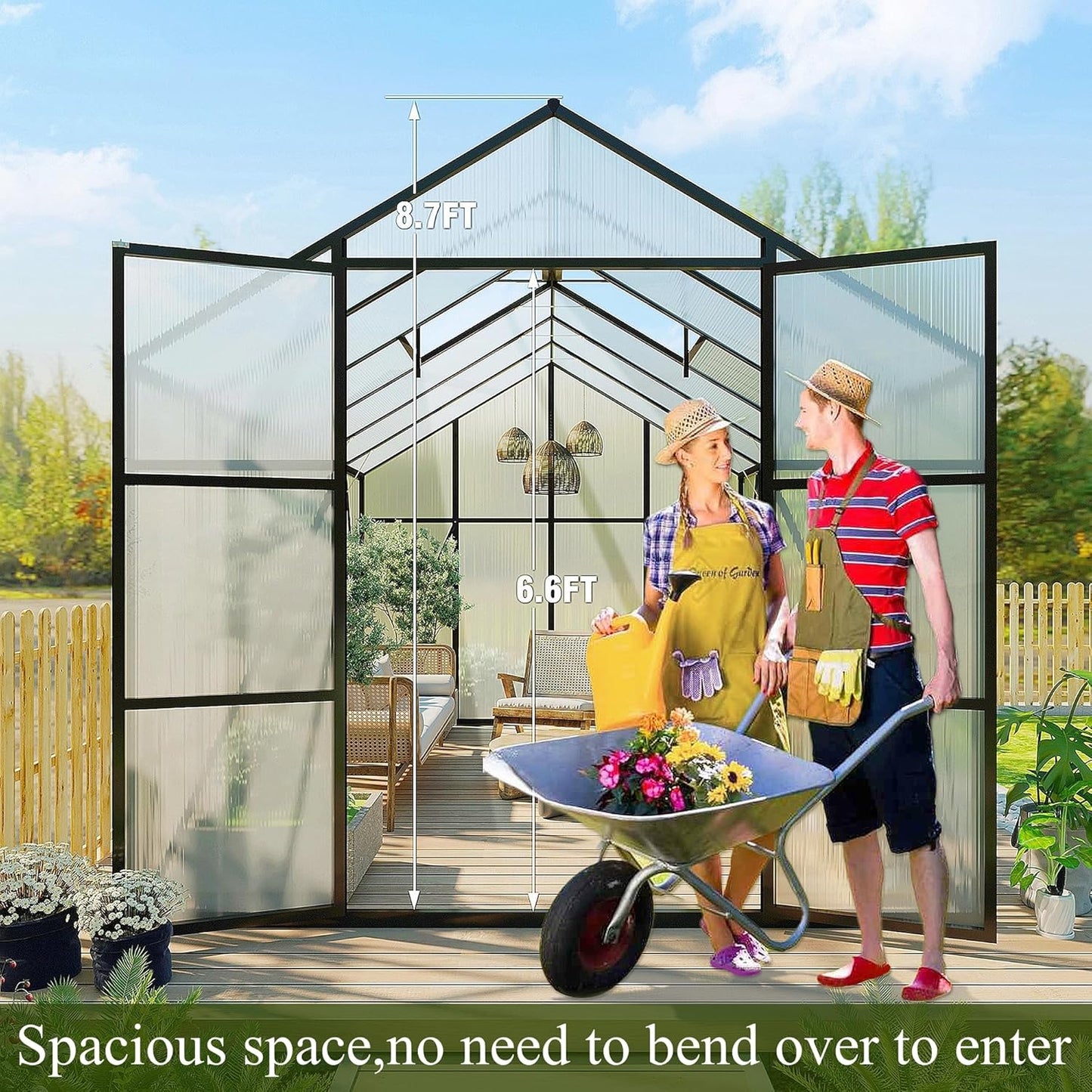 92in High 10*14FT Greenhouse for Outdoors,Polycarbonate Greenhouse with Stronger Wind Protection and Roof Vent,Walk-in Large Aluminum Sunroom Winter Proof,Black